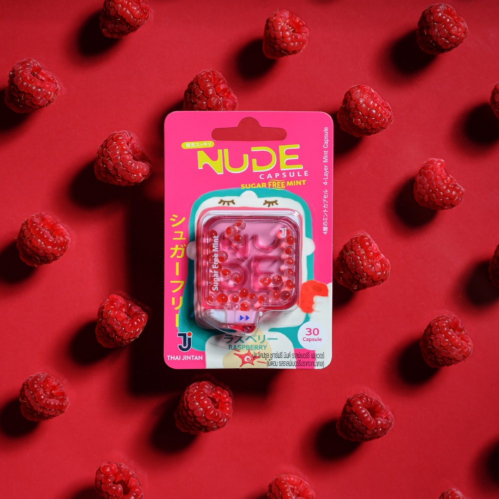 NUDE CAPSULE Raspberry เมดอมดบกลนปาก รสราสพเบอรร ขนาด เมด