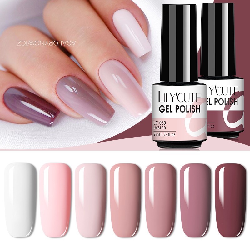 LILYCUTE 7ml Nude Color Gel Nail Gel Polish Colorful Pink Soak Off UV