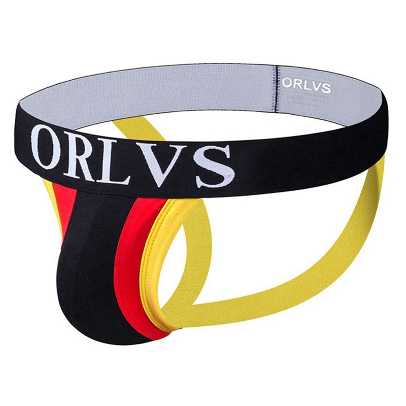 ORLVS Sexy Men Underwear Low Waist Jockstrap Bikini Men Thong Cotton