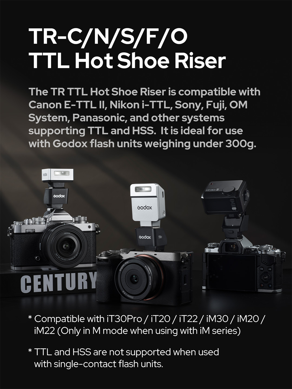 Godox TR TTL Hot Shoe Riser FS R Single Contact Folding Hot Shoe Riser สาหรบ Godox Mini iFlash