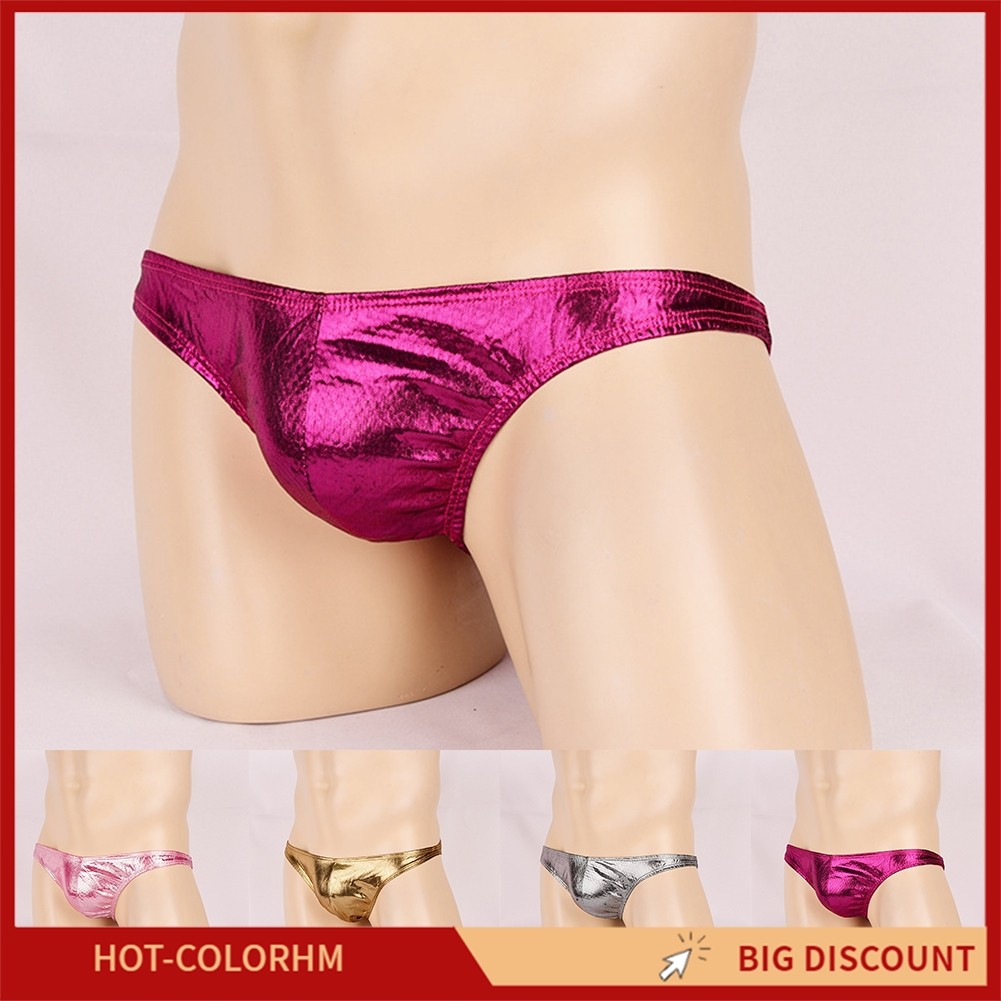 COLORHM Men Wet Look Shiny Lingerie G string Low Rise Brief Thong ชด