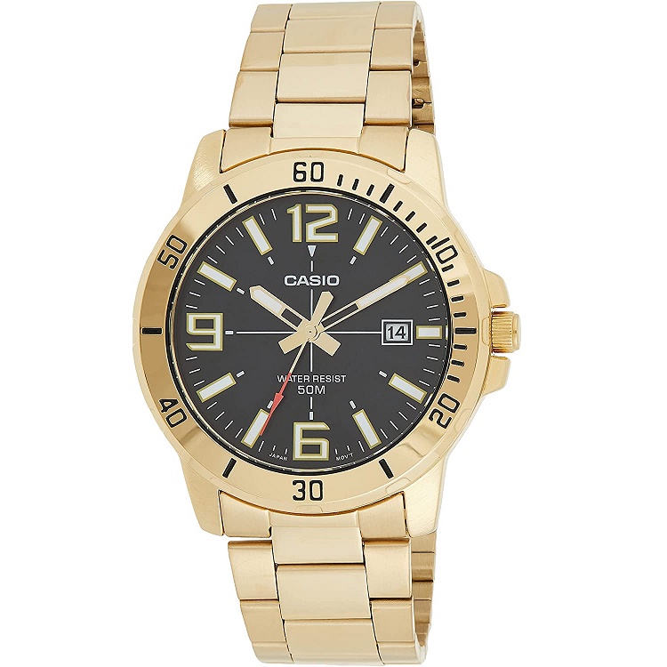 Time Cruze Casio Mtp Vd Quartz Gold Tone Stainless Steel Black Dial