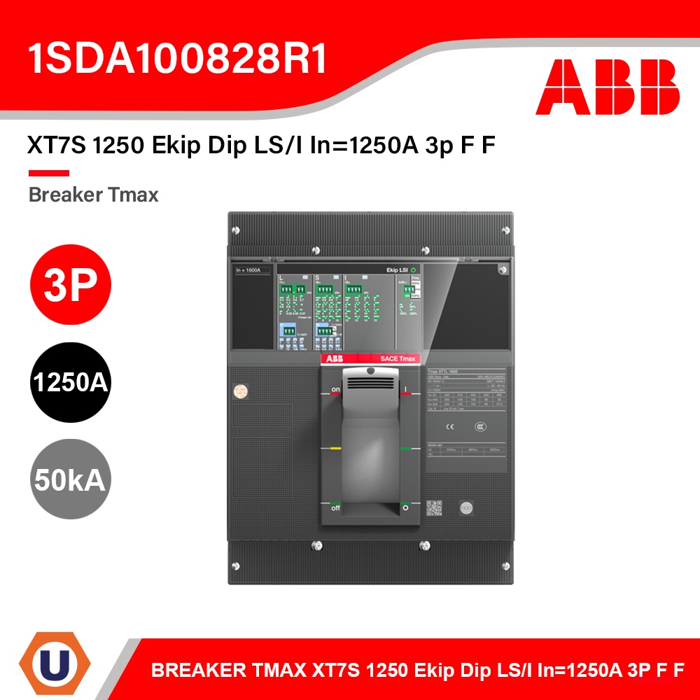 ABB Breaker Tmax XT7S 1250 Ekip Dip LS I In 1250A 3p F F L 1SDA100828R1