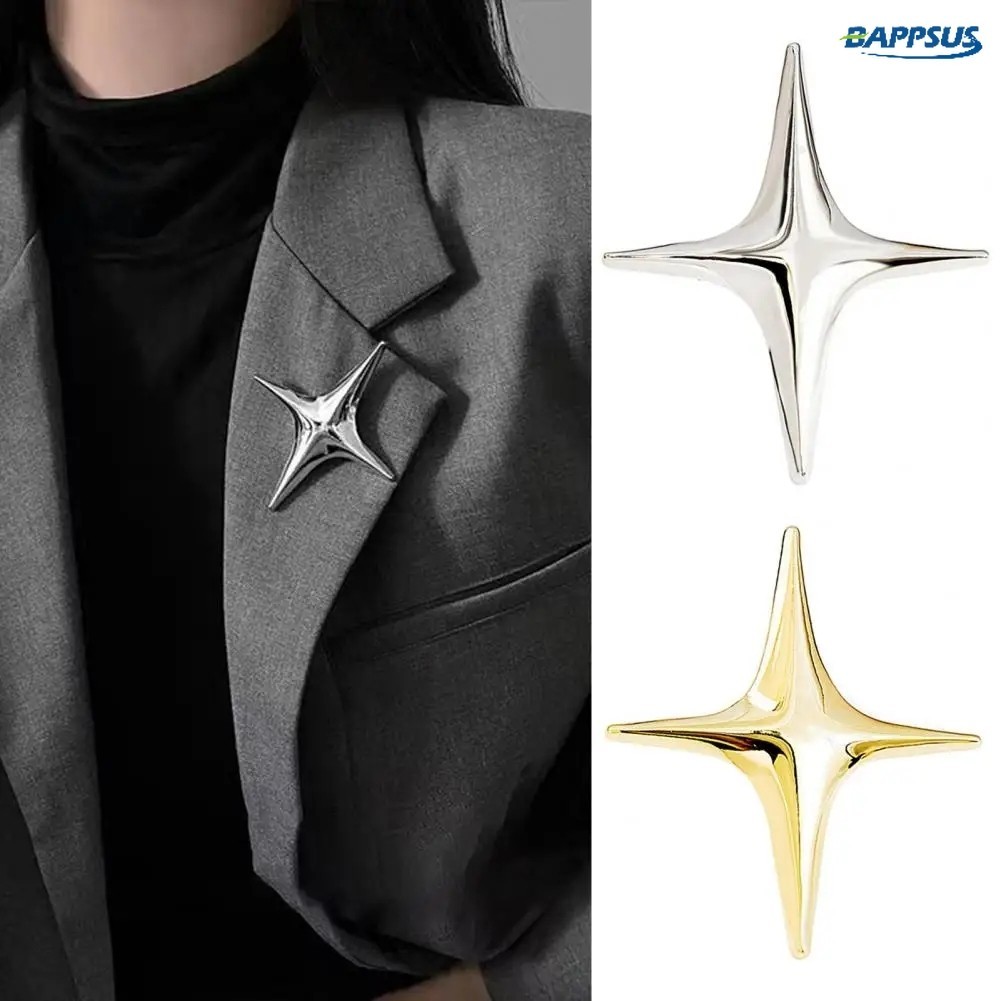 แฟช น Cross Star เข มกลด Simple Lapel Pins เส อผ า Four