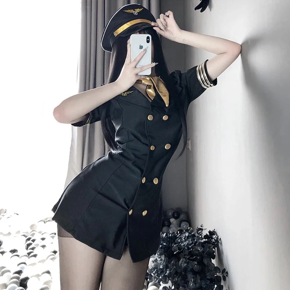 YJ Japanese Stewardess Uniform Women Sexy Cosplay Lingerie Erotic