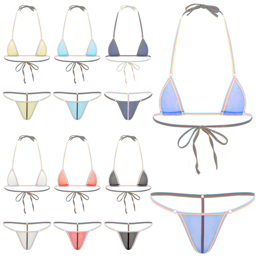 Yeahdor Womens See Through Micro Bikini Lingerie Set Mini Triangle Cup