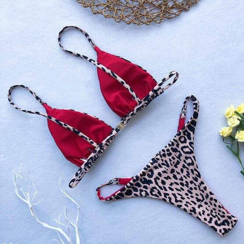 High Cut Micro Bikini Women Leopard Bandage Push Up Swimsuit Bathing
