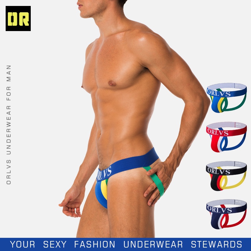 ORLVS Sexy Men Underwear Low Waist Jockstrap Bikini Men Thong Cotton