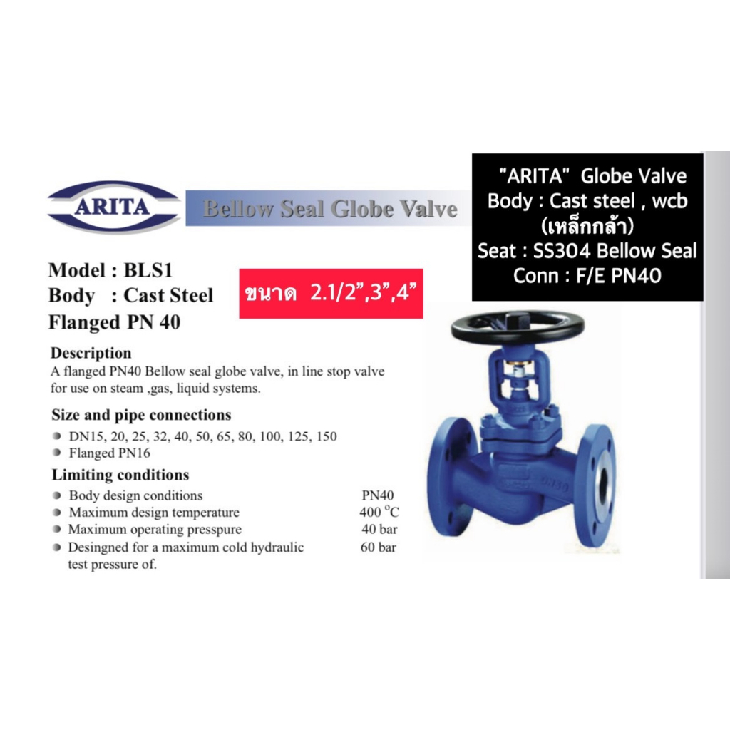 ARITA Globe Valve Cast Iron PN40 ขนาด 2 1 2 6 Shopee Thailand