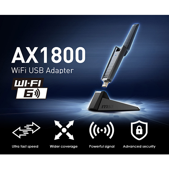 MSI GUAX18 AX1800 WiFi USB Adapter ความเรวรวมสงสด 1800Mbps WiFi 6