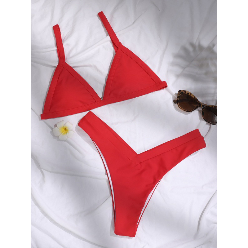 BIKINI ชดวายนำ บกนไฮคท สเขยวขมา ดำ แดง บราสามเหลยม