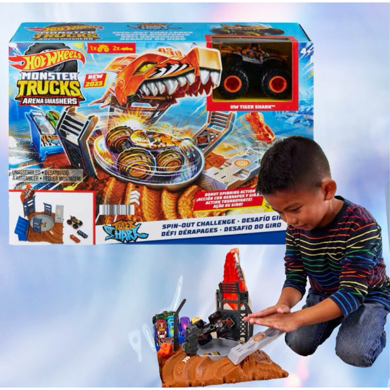 Hot Wheels Monster Trucks Arena Smashers Tiger Shark Spin Out Challenge