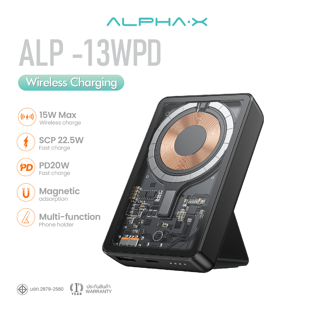 ALPHAX ALP 13WPD Powerbank 10000mAh Fast Charging PD20W มสายในกลอง