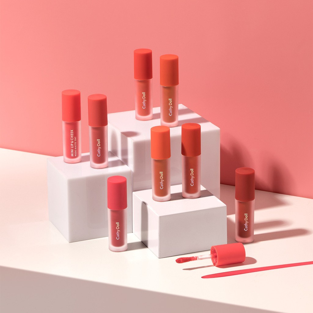ชน Cathy Doll Mini Lip Cheek Nude Matte Tint ปากและแกมในแทง
