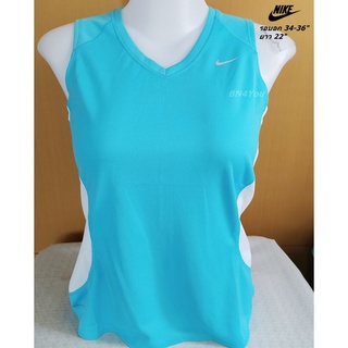 NIKE FIT DRY เสื้อกีฬา เสื้อวิ่ง เสื้อโยคะ-สีฟ้า/ขาว ไซส์ 34-36" ของแท้ (สภาพเหมือนใหม่ ไม่ผ่านการใช้งาน)