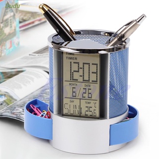 Dudu Digital LCD Desk ALarm Clock &amp; Mesh Rulers Pen Pencil Holder Time Temp Calendar