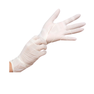 โปรโมชั่น : ถุงมือยาง สีขาว น้ำหนัก 5.0 G แบบมีแป้ง บรรจุ 50 ชิ้น เทียบเท่าซาโตรี่กล่องสีชมพู