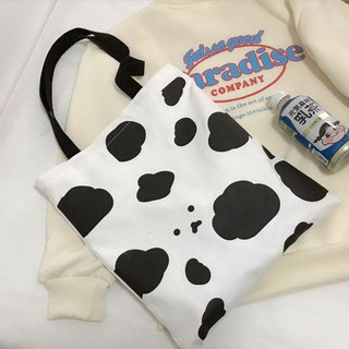 กระเป๋าผ้าลายวัว กระเป๋าถือ Cow face tote bag