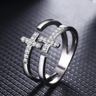 เครื่องประดับ แหวนแต่งงาน ประดับเพชร เพทาย แบบไขว้คู่ ปรับได้ แฟชั่นสําหรับผู้หญิง