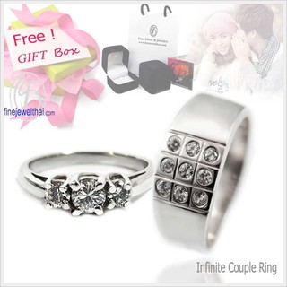 Finejewelthai-แหวนเพชร-แหวนเงิน-เงินแท้ 925-แหวนคู่-แหวนหมั้น-Couple-Diamond Cz-silver-wedding-ring -Gift_set24