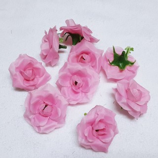 หัวดอกไม้ผ้า กุหลาบพวง สีชมพูหวาน ขนาด 5.5ซม.แพค100ดอก
