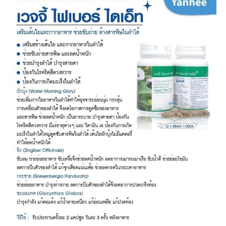 ค่าส่งถูก-ยันฮี-เวจจี้-ไฟเบอร์-ไดเอ็ท-100-แคปซูล-yanhee-veggy-fiber-diet-พรีไบโอติก-prebiotic-ใยอาหาร-ผักบด-vlender