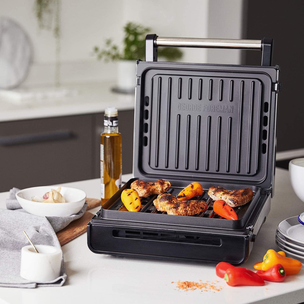 เตาปื้งย่างไฟฟ้าไร้ควัน-george-foreman-medium-smokeless-electric-grill-stainless-steel-smokeless-technology-usa-imported