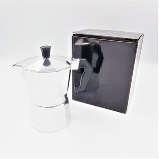มอคค่าพอท หม้อต้มกาแฟสด อลูมิเนียม 3 ถ้วย (Moka Pot 3 cup aluminum) รุ่น กล่องดำ เนื้อหนา รหัส 1424