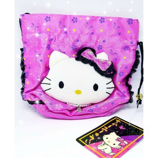 กระเป๋าญี่ปุ่น กระเป๋าผ้าญี่ปุ่น ของแท้ sanrio มีพร้อมส่ง สีชมพู กระเป๋าแมว ชามมิ่งคิตตี้ hello kitty กระเป๋าหูรูด