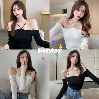 Bentoy(11202-1)เสื้อยืดแขนยาวไหมพรมปาดไหล่เซ็กซี่