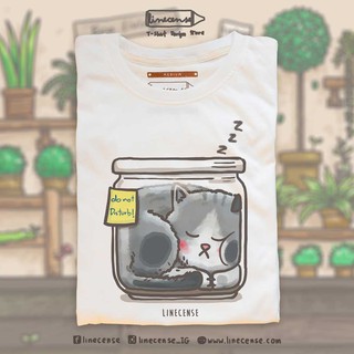 เสื้อยืดผ้าฝ้ายพิมพ์ลายขายดีThai Cat t-shirt เสื้อยืด สีออฟไวท์ ลายแมวหลับ "Sleeping Cat"