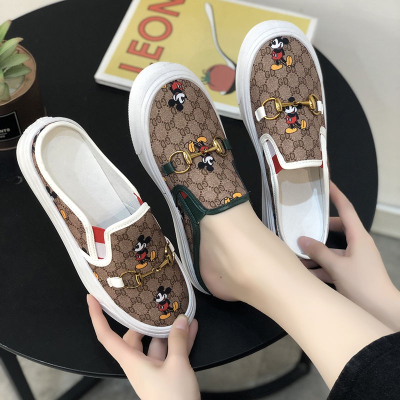 hot-sale-รองเท้าแตะครึ่งตัวหญิงฤดูร้อนสุทธิรองเท้าผ้าใบมิกกี้สีแดงนักเรียนเกาหลีรุ่นป่าใหม่ไม่มีส้นขี้เกียจ