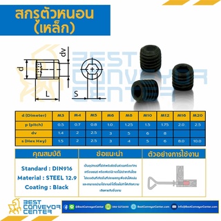 สกรูตัวหนอนดำ M12 เกลียวมิล ความยาว 12-80 mm.