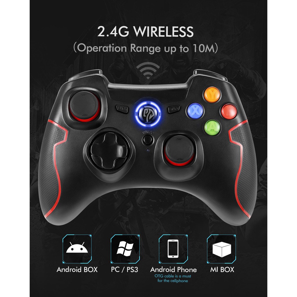 ภาพหน้าปกสินค้าEasySMX ESM-9013 2.4G Wireless Controller with receiver Joysticks Dual Vibration TURBO for PS3/Android Phone Tablet/ Window PC (Black-Red) จากร้าน easysmx2020.th บน Shopee