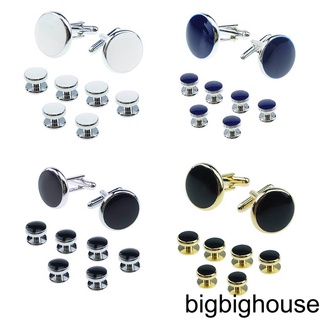 [Biho] 8PCS/Set Retro Round Shape Drop Oil Cufflinks Stud Plated Geometric Sleeve Cuff Button Shirt Jewelry Gifts