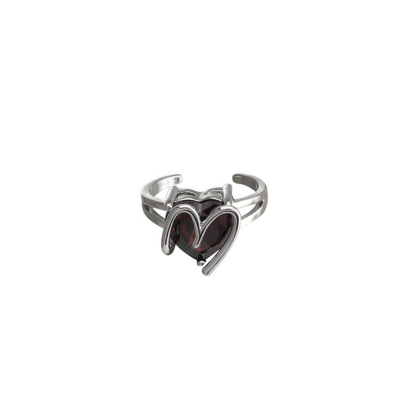 แหวนทับทิม-รูปหัวใจ-เปิดปรับได้-เครื่องประดับสําหรับผู้หญิง