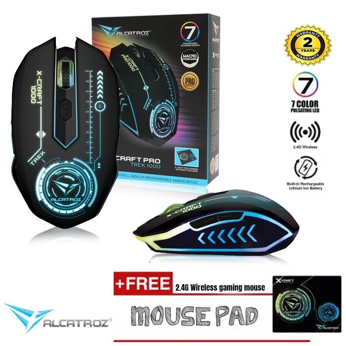 Alcatroz XCraft Air Trek 1000 เมาส์เกมมิ่งไร้สาย พร้อมแผ่นรองเมาส์