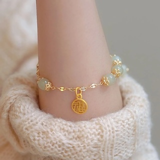 เครื่องประดับ สร้อยข้อมือ จี้หยกเทียม โลหะผสม แฟชั่นสําหรับผู้หญิง