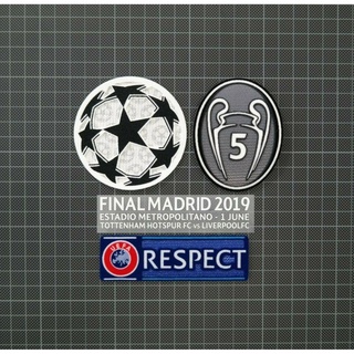 อาร์ม กำมะหยี่ แมทดีเทล Liverpool Patch UEFA Champions League Final 2019,5 Times Winners RESPECT Sleeve Patches Badges