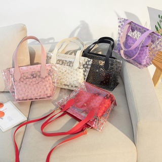 Women Transparent PVC Jelly Diasy Bag Casual Tote Handbag Messenger Sling Bag