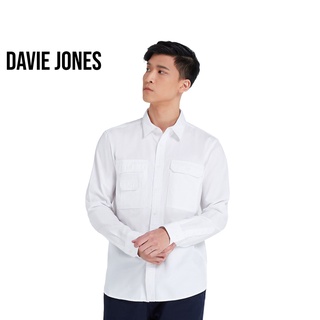 DAVIE JONES เสื้อเชิ้ต ผู้ชาย แขนยาว สีขาว Long Sleeve Shirt in white SH0092WH