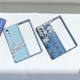 เคสโทรศัพท์ Samsung Galaxy Z Fold3 Flip3 Fold2 Flip Fold 5G Phone Casing Blue Glitter Flower Series Back Cover Samsung Z Fold3 Flip3 5G เคส