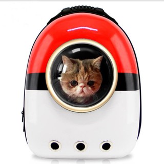 Cat Accessories กระเป๋าใส่แมว วัสดุ PC มีรูระบายด้านหน้า พร้อมกระจกพลาสติค ลายโปเกบอล ขนาด 32x29x42 Cm.มีให้เลือก2สี