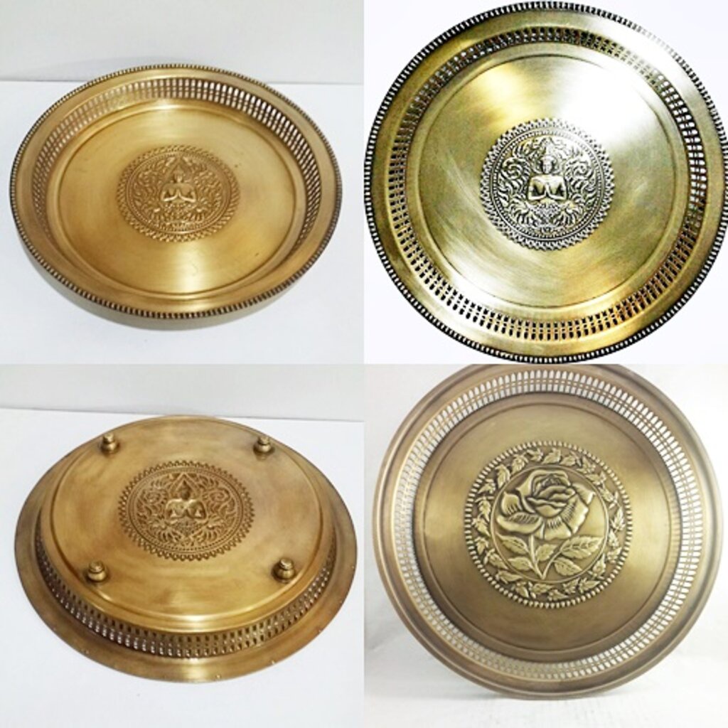 ถาดโปร่งขอบเม็ดมะยม-ลายกุหลาบและเทพพนม-ขนาดต่างๆ