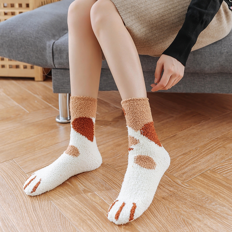 ถุงเท้าขนแกะพิมพ์ลายแมวน่ารักสำหรับผู้หญิง