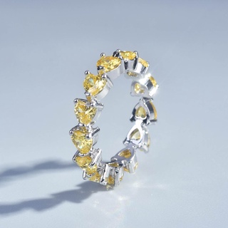 เงิน 92.5% ต้นฉบับแหวนสำหรับผู้หญิง เพชรสีเหลือง รูปหัวใจ แหวนปรับระดับ เครื่องประดับแฟชั่น KKV072