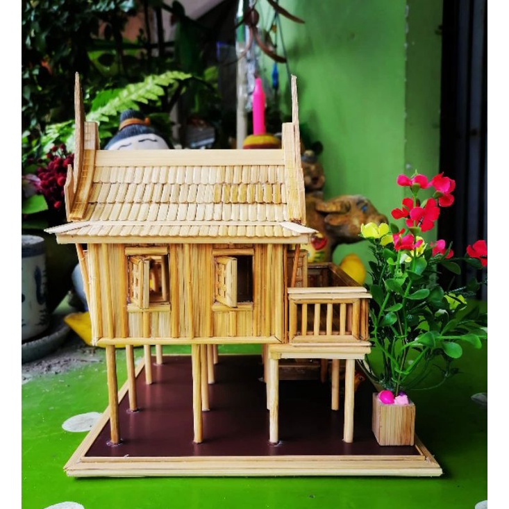 บ้านเรือนไทยไม้ไผ่-รุ่น-3-2-งานแฮนด์เมด-ผลิตจากไม้ข้าวหลามเผา-บ้านเรือนไทยตกแต่งบ้าน