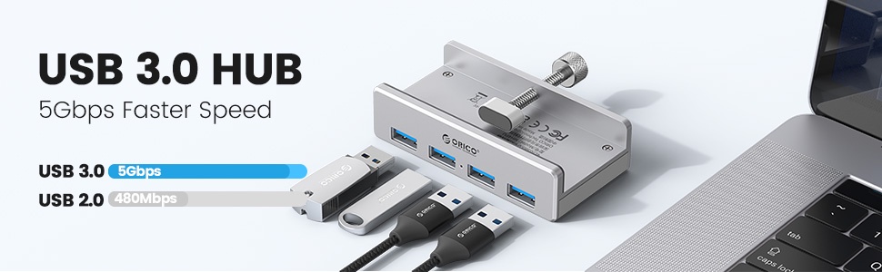 มุมมองเพิ่มเติมของสินค้า Orico อะแดปเตอร์ฮับ USB 3.0 อะลูมิเนียม 4 พอร์ต ความเร็วสูง 10-32 มม. สําหรับแล็ปท็อป เดสก์ท็อป (MH4PU)