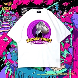 Psycho Crucify "Looney Tunes Coin Collection!" เสื้อยืด ขนาดใหญ่ | สีขาว | เสื้อยืด พิมพ์ลาย Looney Tunes Coin Collectio