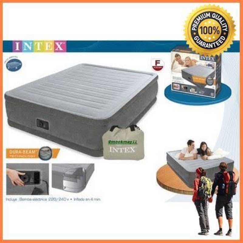Intex 67768 Comfort Plush Queen ที่นอนเป่าลมปั้มลมในตัวขนาด 4.5 ฟุต ...
